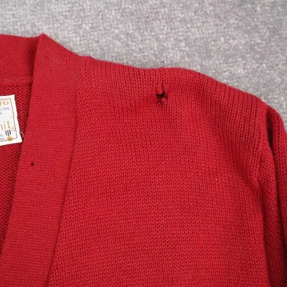 VTG 60s Spaulding Sand Knit Pins Varsity Medium Red Long Sleeve Cardigan Sweater